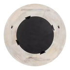 Miroir mural soleil rond 26", Cadre en bois de manguier sculpté à la main, Blanc vieilli, Accroches en D incluses