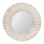 Miroir mural soleil rond 26", Cadre en bois de manguier sculpté à la main, Blanc vieilli, Accroches en D incluses