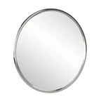 Miroir Mural Rond de 34", Cadre Fin en Acier Inoxydable, Argent Brillant, Anneaux en D Préinstallés, Prêt à Accrocher