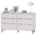 6-Drawer Double Dresser with Fluted Fronts Gold Finger Pulls Five Wooden Legs White