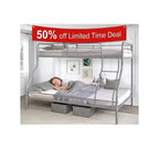 Lit superposé en métal une place au-dessus d'un lit deux places, barrières de sécurité, échelle inclinée, rangement sous le lit de 27,4 cm, capacité de 227/136 kg