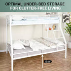Lit superposé en métal une place au-dessus d'un lit deux places, barrières de sécurité, échelle inclinée, rangement sous le lit de 27,4 cm, capacité de 227/136 kg