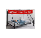 Lit superposé en métal une place au-dessus d'un lit deux places, barrières de sécurité, échelle inclinée, rangement sous le lit de 27,4 cm, capacité de 227/136 kg