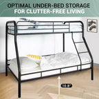 Lit superposé en métal une place au-dessus d'un lit deux places, barrières de sécurité, échelle inclinée, rangement sous le lit de 27,4 cm, capacité de 227/136 kg
