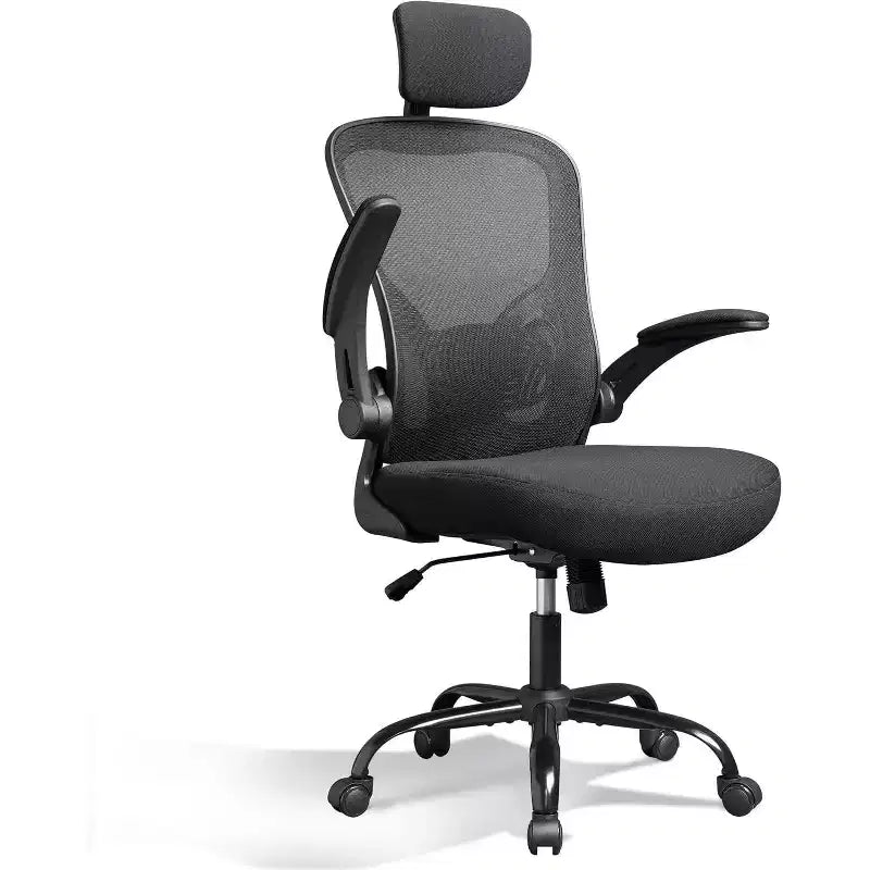 Fauteuil de bureau ergonomique à dossier haut en maille, accoudoirs relevables, hauteur réglable, soutien lombaire, capacité de 136 kg, noir