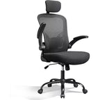 Fauteuil de bureau ergonomique à dossier haut en maille, accoudoirs relevables, hauteur réglable, soutien lombaire, capacité de 136 kg, noir