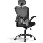 Fauteuil de bureau ergonomique à dossier haut en maille, accoudoirs relevables, hauteur réglable, soutien lombaire, capacité de 136 kg, noir