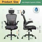 Fauteuil de bureau ergonomique à dossier haut en maille, accoudoirs relevables, hauteur réglable, soutien lombaire, capacité de 136 kg, noir