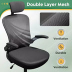 Fauteuil de bureau ergonomique à dossier haut en maille, accoudoirs relevables, hauteur réglable, soutien lombaire, capacité de 136 kg, noir