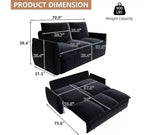 Canapé-lit convertible, velours 3 places 180 cm, couchage pleine taille, mousse haute densité, cadre en fer et bois, 2 oreillers