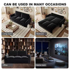 Canapé-lit convertible, velours 3 places 180 cm, couchage pleine taille, mousse haute densité, cadre en fer et bois, 2 oreillers