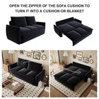Canapé-lit convertible, velours 3 places 180 cm, couchage pleine taille, mousse haute densité, cadre en fer et bois, 2 oreillers