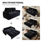 Canapé-lit convertible, velours 3 places 180 cm, couchage pleine taille, mousse haute densité, cadre en fer et bois, 2 oreillers