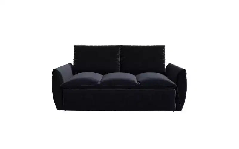 Canapé-lit convertible, velours 3 places 180 cm, couchage pleine taille, mousse haute densité, cadre en fer et bois, 2 oreillers