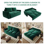 Canapé-lit convertible, velours 3 places 180 cm, couchage pleine taille, mousse haute densité, cadre en fer et bois, 2 oreillers