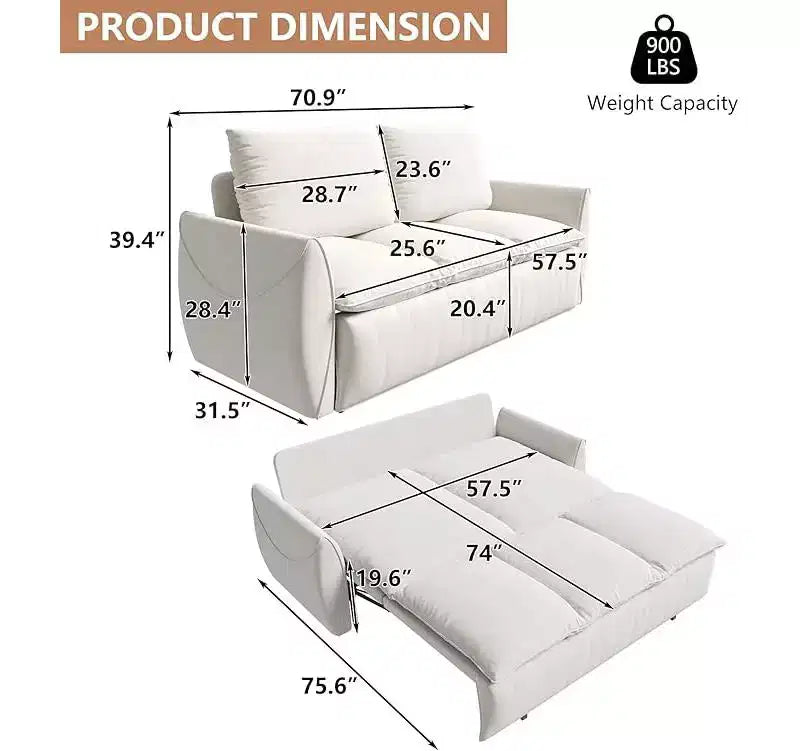 Canapé-lit convertible, velours 3 places 180 cm, couchage pleine taille, mousse haute densité, cadre en fer et bois, 2 oreillers