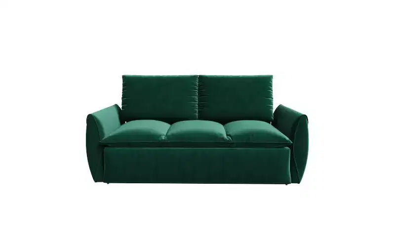Canapé-lit convertible, velours 3 places 180 cm, couchage pleine taille, mousse haute densité, cadre en fer et bois, 2 oreillers