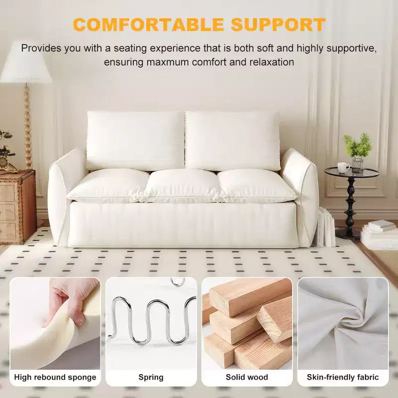 Canapé-lit convertible, velours 3 places 180 cm, couchage pleine taille, mousse haute densité, cadre en fer et bois, 2 oreillers