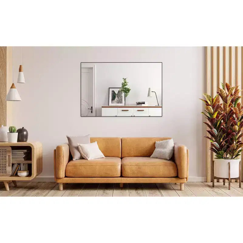 Grand miroir mural 60x49", cadre en aluminium, plateau amovible, montage vertical/horizontal, noir