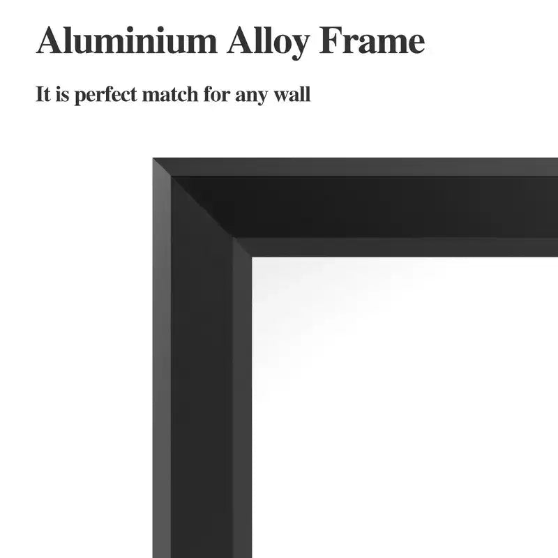 Grand miroir mural 60x49", cadre en aluminium, plateau amovible, montage vertical/horizontal, noir