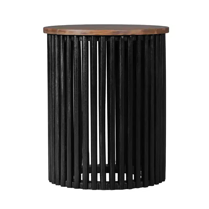 Table d'appoint ronde de 17,5 pouces en bois d'acacia fait main avec cadre noir