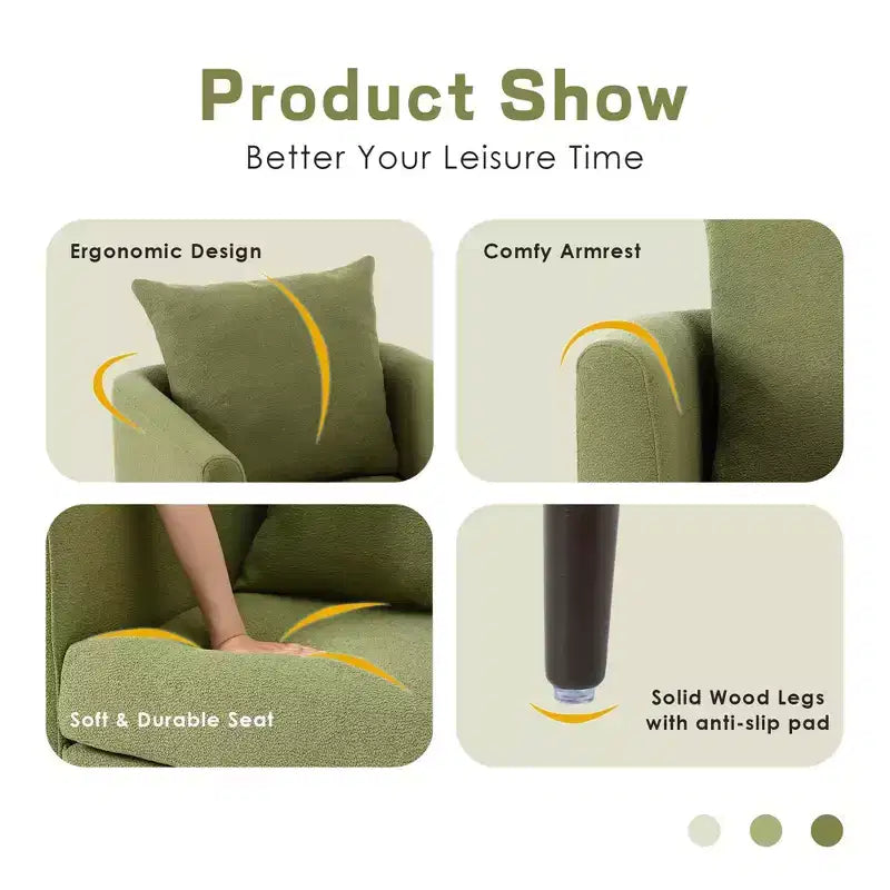 Fauteuil d'appoint rembourré moderne, cadre en bois massif, éponge haute densité, plusieurs couleurs