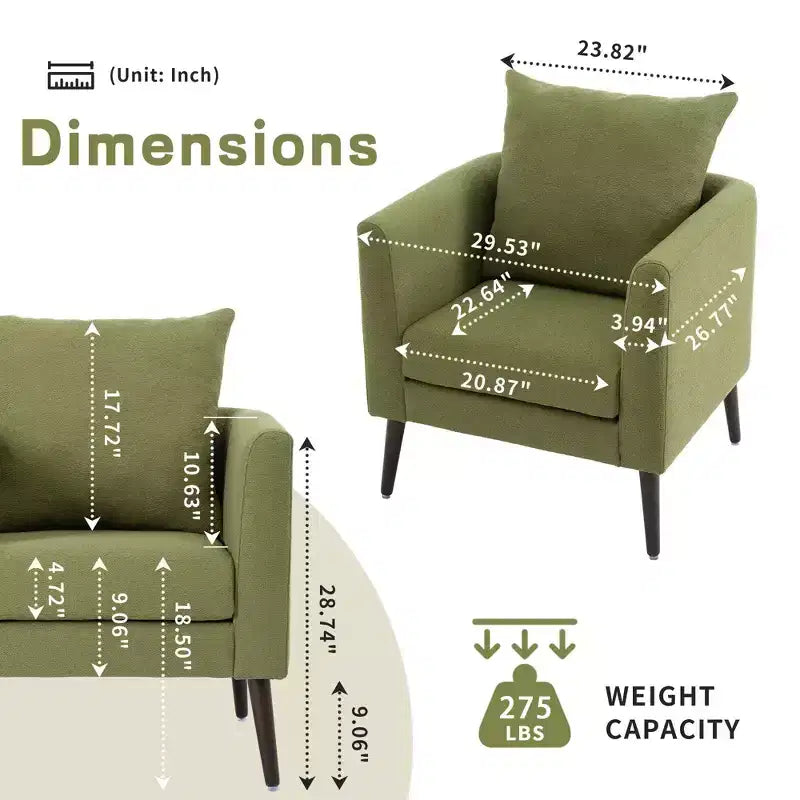 Fauteuil d'appoint rembourré moderne, cadre en bois massif, éponge haute densité, plusieurs couleurs