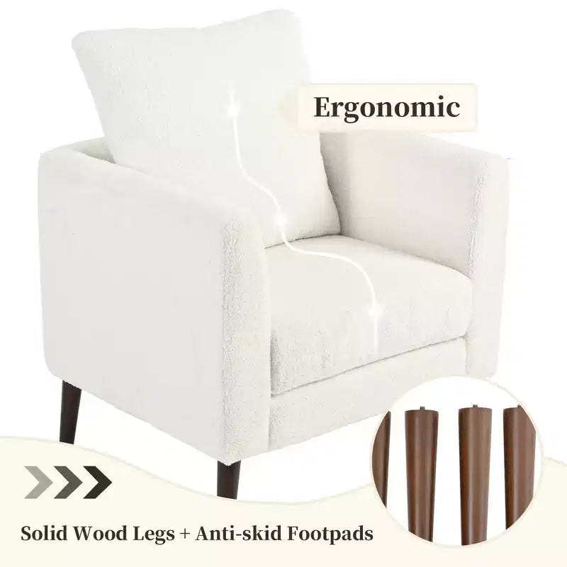 Fauteuil d'appoint rembourré moderne, cadre en bois massif, éponge haute densité, plusieurs couleurs