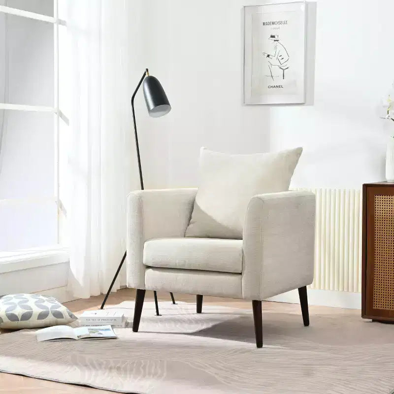 Fauteuil d'appoint rembourré moderne, cadre en bois massif, éponge haute densité, plusieurs couleurs