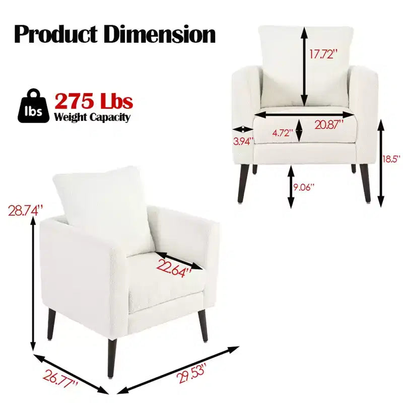 Fauteuil d'appoint rembourré moderne, cadre en bois massif, éponge haute densité, plusieurs couleurs