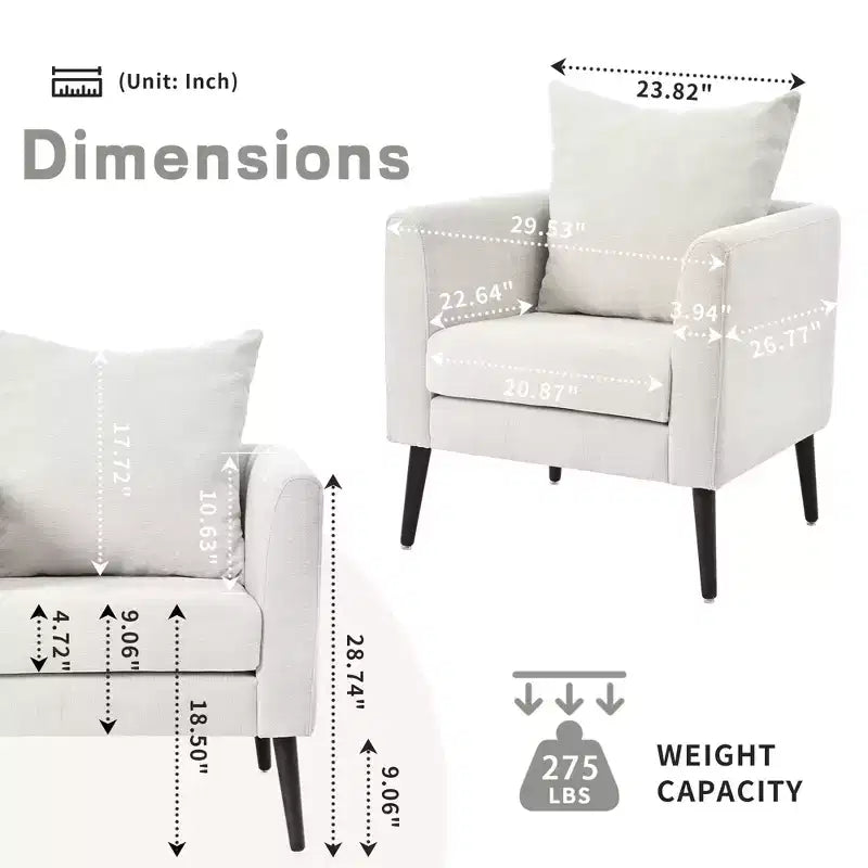Fauteuil d'appoint rembourré moderne, cadre en bois massif, éponge haute densité, plusieurs couleurs