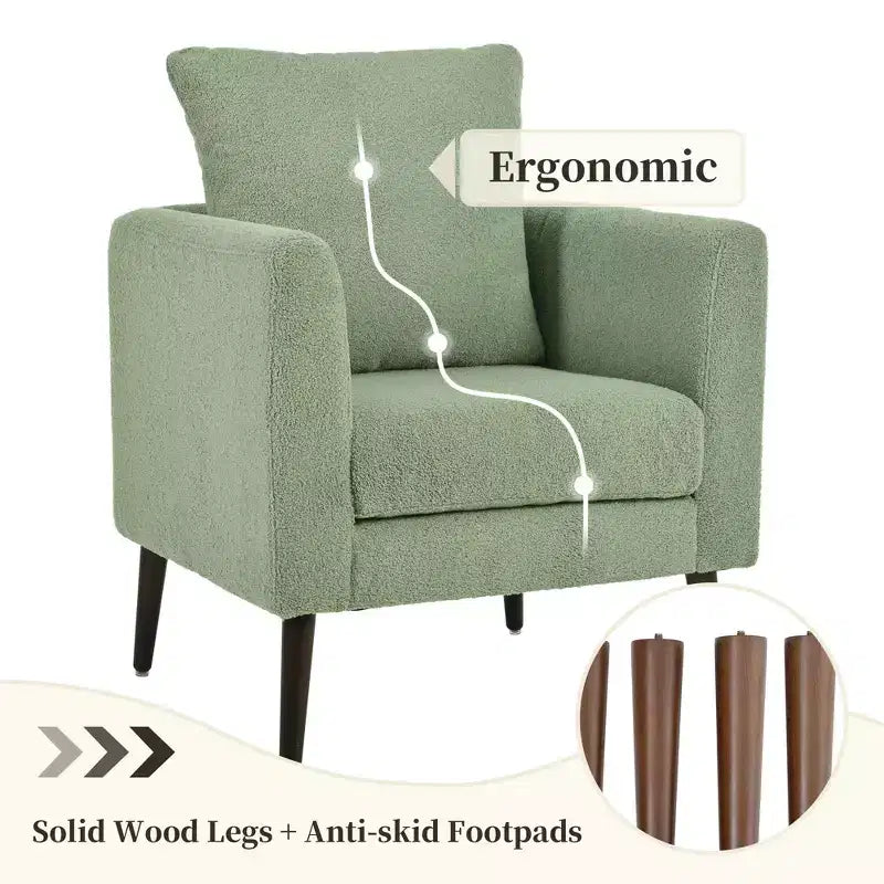Fauteuil d'appoint rembourré moderne, cadre en bois massif, éponge haute densité, plusieurs couleurs