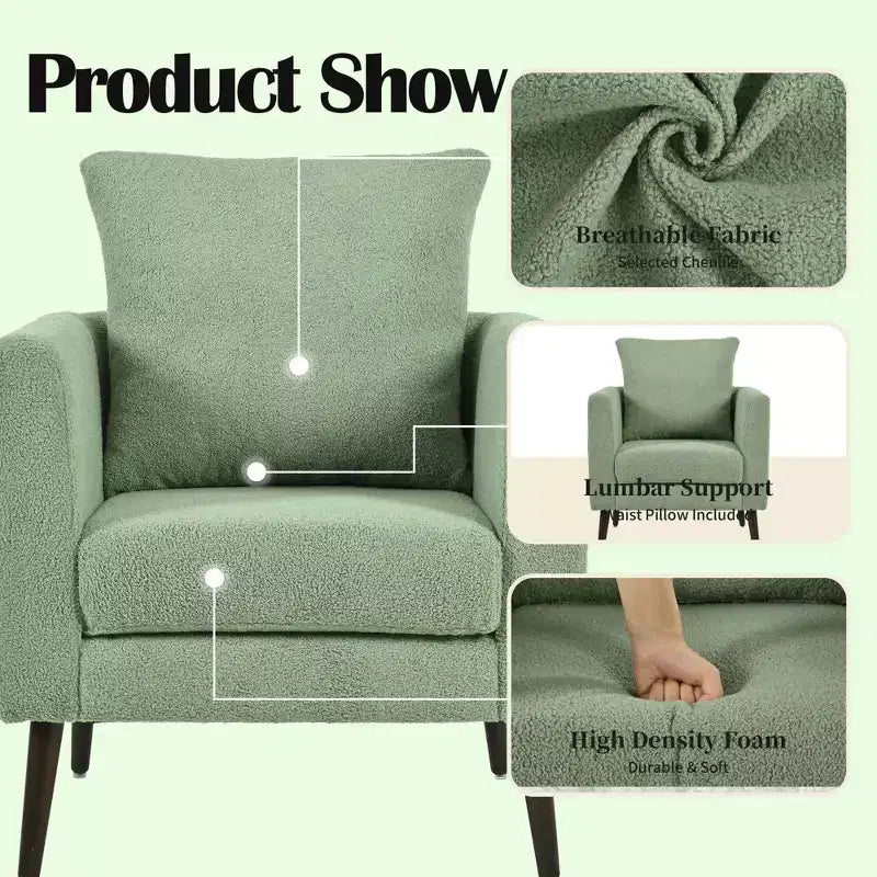 Fauteuil d'appoint rembourré moderne, cadre en bois massif, éponge haute densité, plusieurs couleurs
