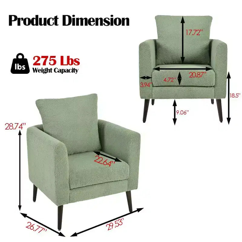 Fauteuil d'appoint rembourré moderne, cadre en bois massif, éponge haute densité, plusieurs couleurs
