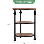 Table d'appoint ronde à 3 niveaux, cadre en bois dur et métal, patins réglables, 46 cm de diamètre, style industriel