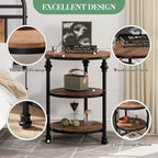 Table d'appoint ronde à 3 niveaux, cadre en bois dur et métal, patins réglables, 46 cm de diamètre, style industriel