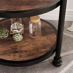 Table d'appoint ronde à 3 niveaux, cadre en bois dur et métal, patins réglables, 46 cm de diamètre, style industriel