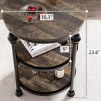 Table d'appoint ronde à 3 niveaux, cadre en bois dur et métal, patins réglables, 46 cm de diamètre, style industriel