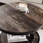 Table d'appoint ronde à 3 niveaux, cadre en bois dur et métal, patins réglables, 46 cm de diamètre, style industriel