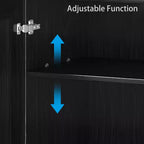 Bahut en grain de bois noir de 3,15 m de large, 8 portes en rotin, étagères réglables, capacité de 226 kg