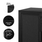 Bahut en grain de bois noir de 3,15 m de large, 8 portes en rotin, étagères réglables, capacité de 226 kg
