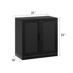 Bahut en grain de bois noir de 3,15 m de large, 8 portes en rotin, étagères réglables, capacité de 226 kg