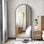 Miroir psyché arqué 71"x31", cadre fin en aluminium, mural ou autoportant avec support, noir
