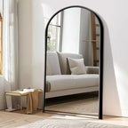 Miroir psyché arqué 71"x31", cadre fin en aluminium, mural ou autoportant avec support, noir