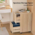 Classeur vertical à 2 tiroirs, MDF, design inspiré du rotin, tiroirs verrouillables, anti-basculement, beige, 38 cm de large