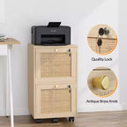 Classeur vertical à 2 tiroirs, MDF, design inspiré du rotin, tiroirs verrouillables, anti-basculement, beige, 38 cm de large