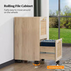 Classeur vertical à 2 tiroirs, MDF, design inspiré du rotin, tiroirs verrouillables, anti-basculement, beige, 38 cm de large