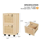Classeur vertical à 2 tiroirs, MDF, design inspiré du rotin, tiroirs verrouillables, anti-basculement, beige, 38 cm de large