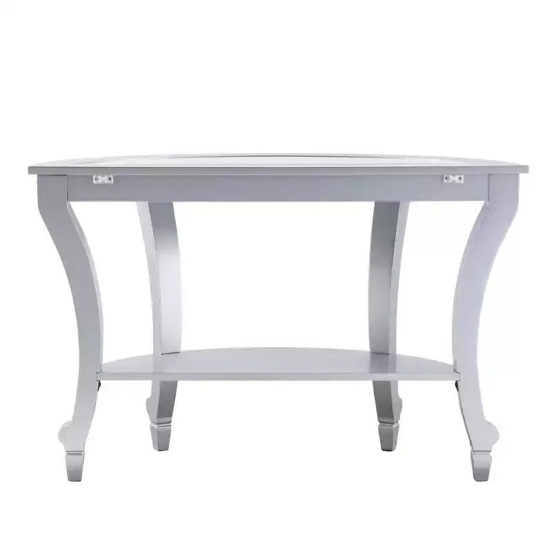 Console demi-lune effet miroir, argent, MDF + miroir, étagère fixe, supporte 18 kg, 76 cm H x 117 cm L x 46 cm P