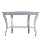 Console demi-lune effet miroir, argent, MDF + miroir, étagère fixe, supporte 18 kg, 76 cm H x 117 cm L x 46 cm P